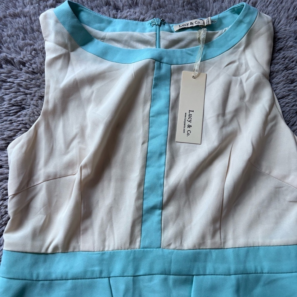 ⭐️⭐️⭐️NWT Lucy & Co blue and white selves Sheath dress size Large - Picture 4 of 15